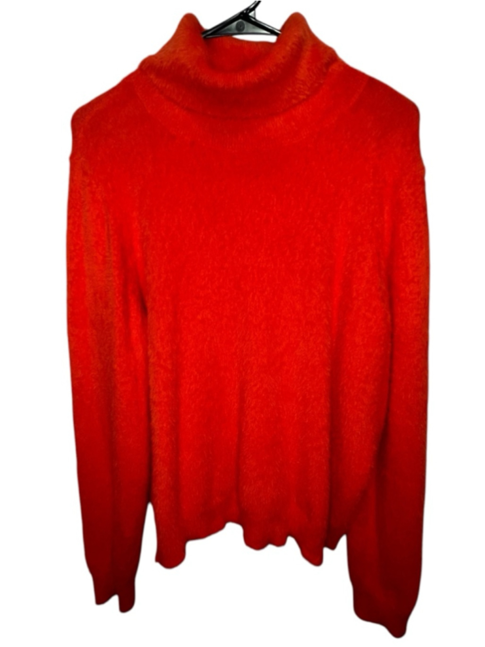 Halogen Orange Fuzzy Stretchy Super Soft Turtleneck Pullover Knit Sweater